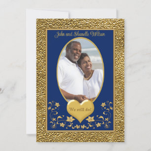 35th Anniversary, Gold Heart Invitation - Navy