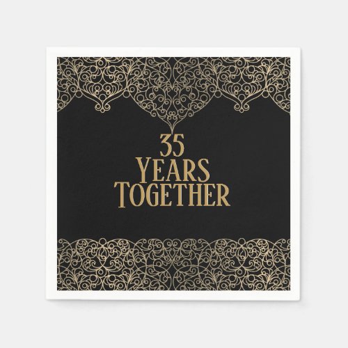 35th Anniversary Gold Lace On Black Napkins