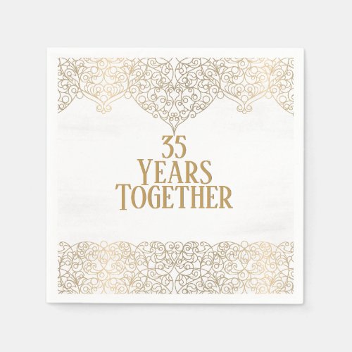 35th Anniversary Gold Lace On White Napkins