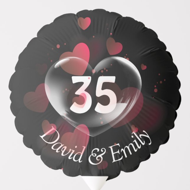 35th Anniversary Heart Bubble With Red Hearts  Balloon (Front)