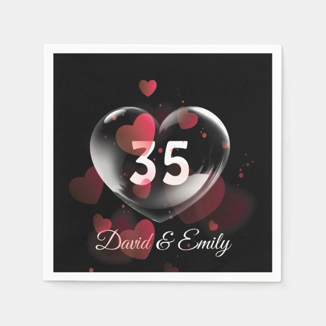35th Anniversary Heart Bubble With Red Hearts Napkins (Front)