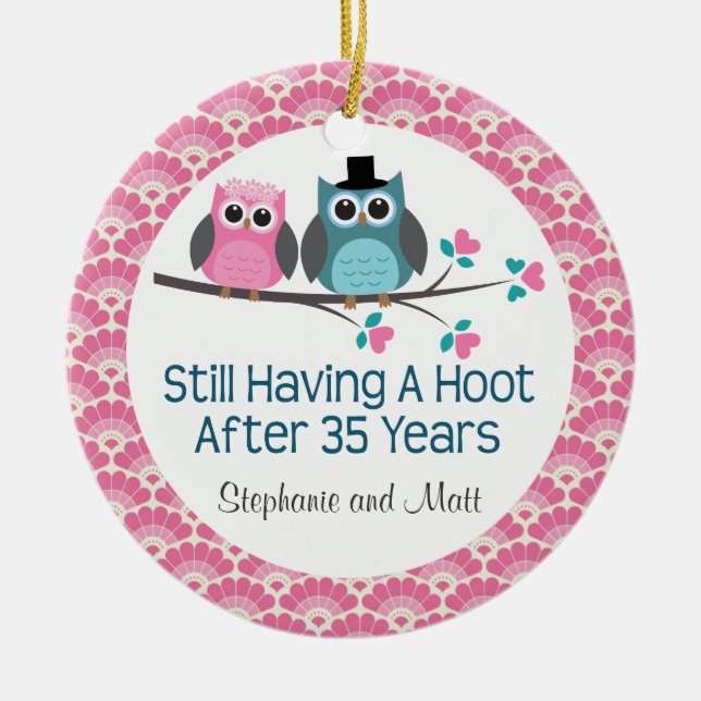 35th Anniversary Owl Personalized Ornament Gift (Front)