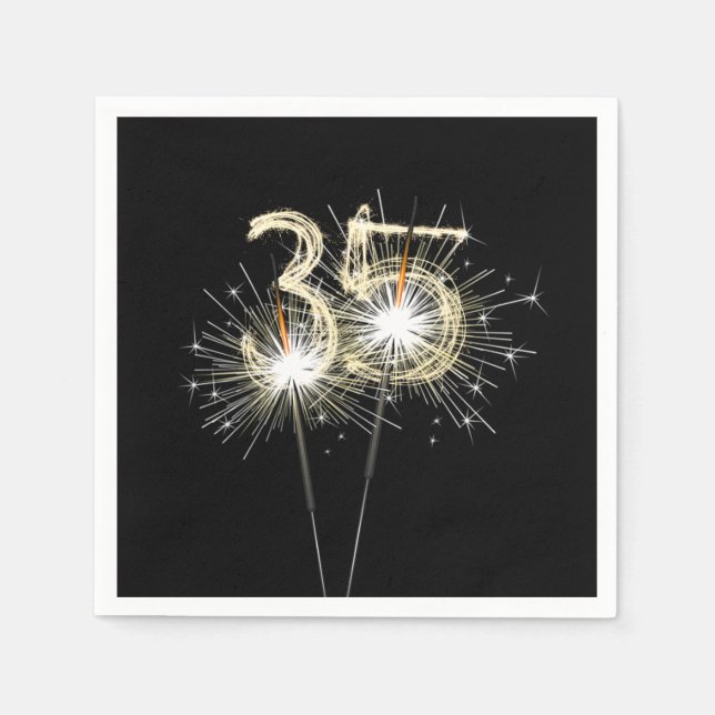 35th Anniversary Party Sparklers on Black   Napkins (Front)