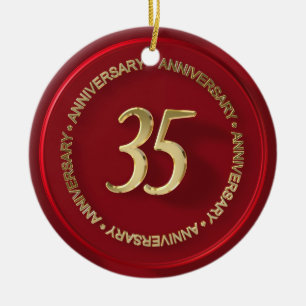 35th anniversary red wax seal ceramic ornament
