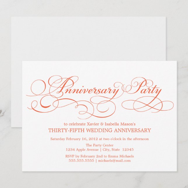 35th Anniversary | White/Coral Invitation (Front/Back)