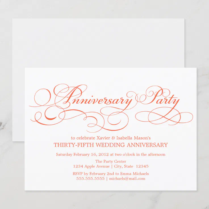 35th Anniversary | White/Coral Invitation | Zazzle