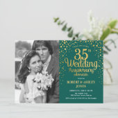 35th Anniversary with Photo - Emerald Green Gold Invitation (Standing Front)