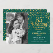 35th Anniversary with Photo - Emerald Green Gold Invitation (Front/Back)