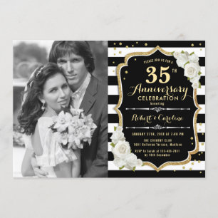 35th Anniversary with Photo - Gold Black Invitation