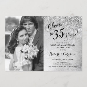 35th Anniversary with Photo - Silver Invitation
