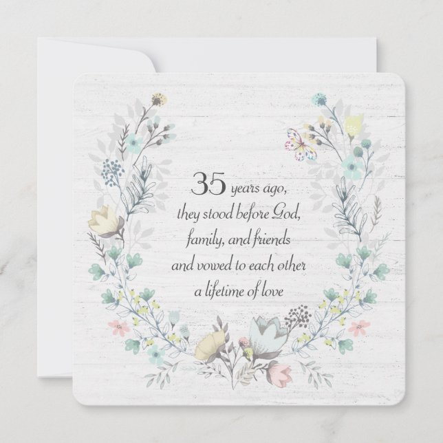 35th Anniversary Wreath On Wood Invitation (Front)