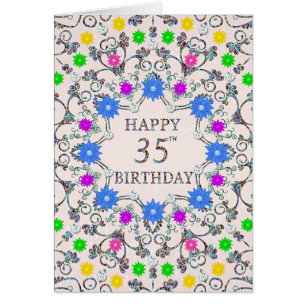 35th Birthday Abstract Flowers  Cards