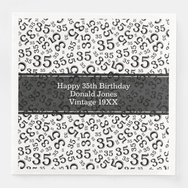 35th Birthday Age Number Pattern Black/White Paper Dinner Napkins (Front)