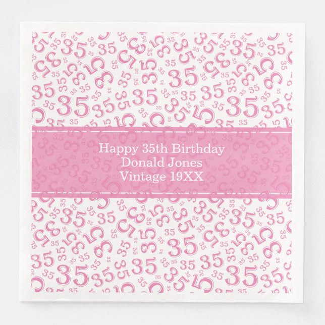 35th Birthday Age Number Pattern Pink/White Paper Dinner Napkins (Front)