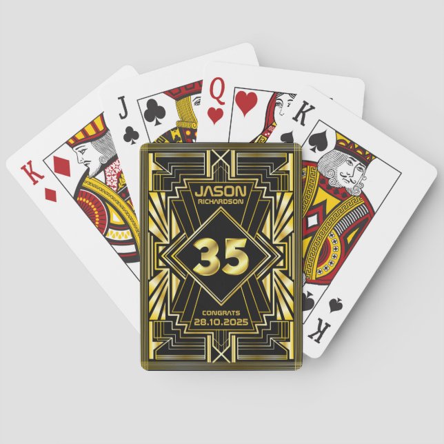 35th Birthday Art Deco Gold Black Great Gatsby Poker Cards (Back)