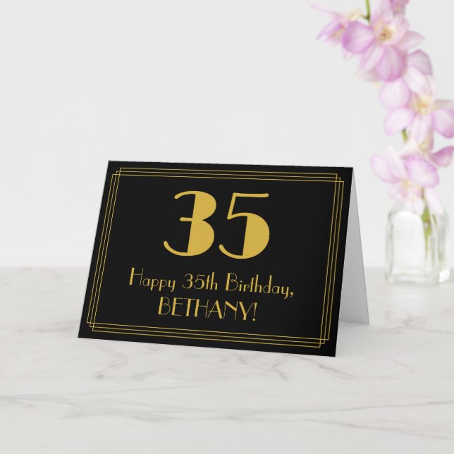 35th Birthday: Art Deco Inspired Look "35" + Name Card (Orchid)