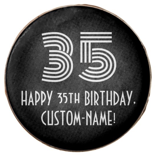 35th Birthday - Art Deco Inspired Look "35", Name Chocolate Covered Oreo (Front)