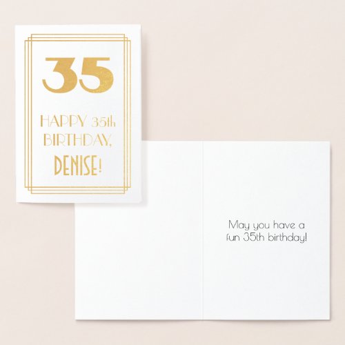 35th Birthday Art Deco Inspired Look 35  Name Foil Card