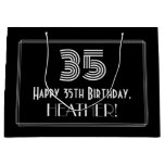 [ Thumbnail: 35th Birthday — Art Deco Inspired Look "35" & Name Gift Bag ]