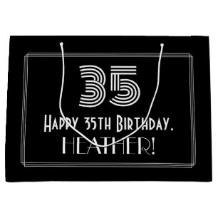35th Birthday — Art Deco Inspired Look "35" & Name Large Gift Bag