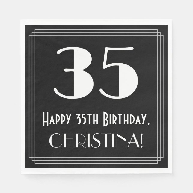 35th Birthday ~ Art Deco Inspired Look "35", Name Napkins (Front)