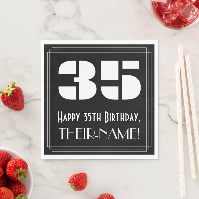 35th Birthday: Art Deco Inspired Look "35" + Name Napkins (Insitu)