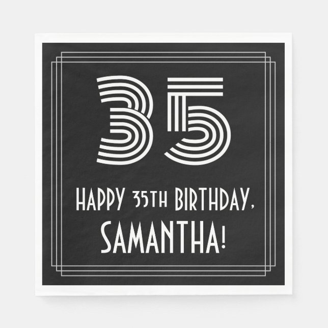 35th Birthday: Art Deco Inspired Look "35" + Name Napkins (Front)