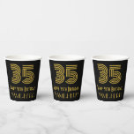 [ Thumbnail: 35th Birthday: Art Deco Inspired Look “35” & Name Paper Cups ]