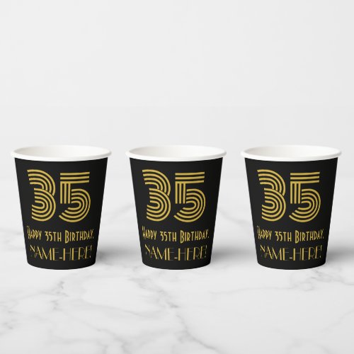 35th Birthday Art Deco Inspired Look 35  Name Paper Cups