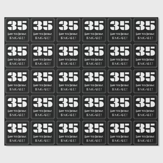 35th Birthday: Art Deco Inspired Look "35" & Name Wrapping Paper (Flat)