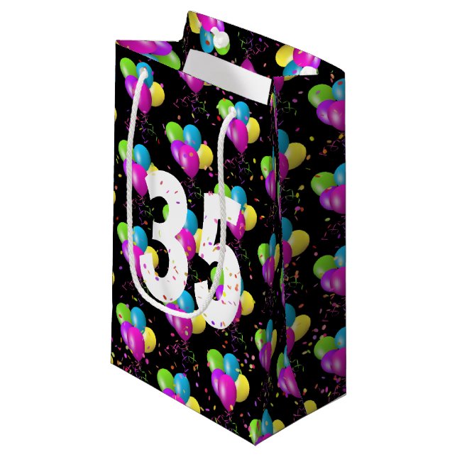 35th Birthday Balloons and Confetti Small Gift Bag (Front Angled)