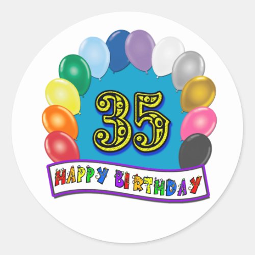 35th Birthday Balloons Design Classic Round Sticker