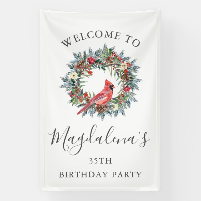35th Birthday Banner Red Cardinal Custom Welcome (Vertical)