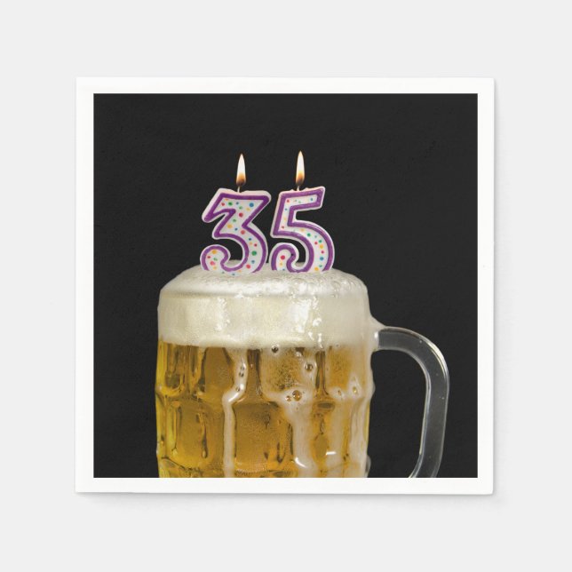 35th Birthday Beer on black Napkins (Front)