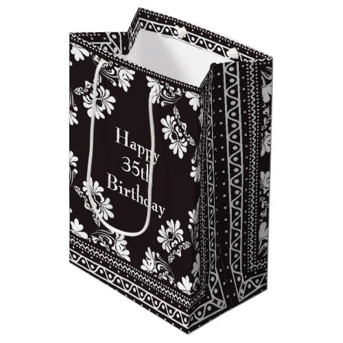 35th Birthday Black and White Bandanna  Medium Gift Bag