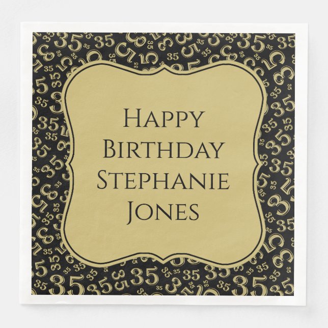 35th Birthday Black/Gold Bracket Number Pattern Paper Dinner Napkins (Front)