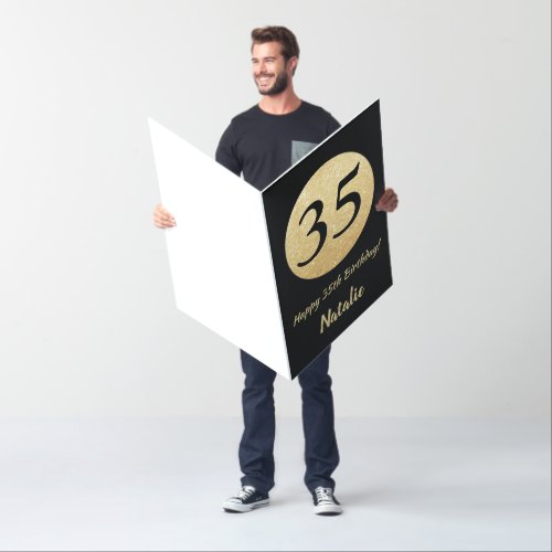 35th Birthday Black Gold Glitter Extra Large Jumbo Card