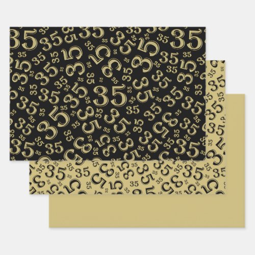 35th Birthday BlackGold Random Number Pattern 35 Wrapping Paper Sheets