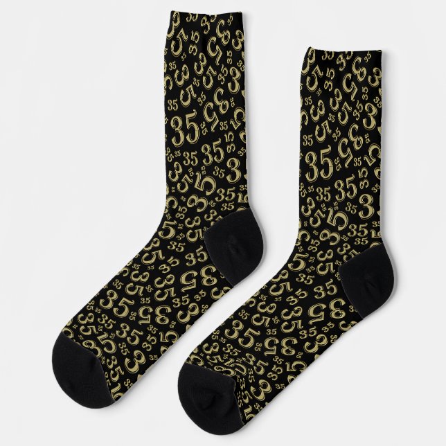 35th Birthday Black/Gold Random Number Pattern Socks (Left)