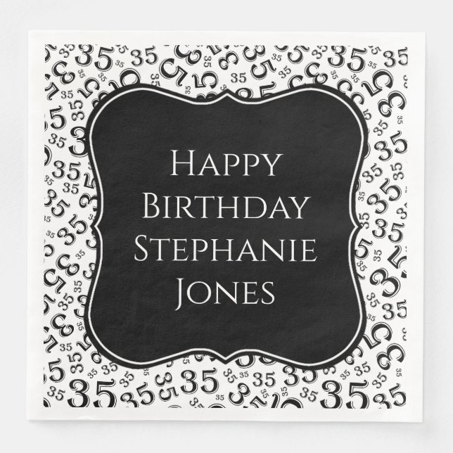 35th Birthday Black/White Bracket Number Pattern Paper Dinner Napkins (Front)
