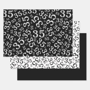 35th Birthday Black/White Random Number Pattern 35 Wrapping Paper Sheets