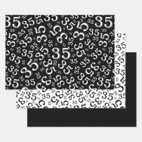 35th Birthday BlackWhite Random Number Pattern 35 Wrapping Paper Sheets