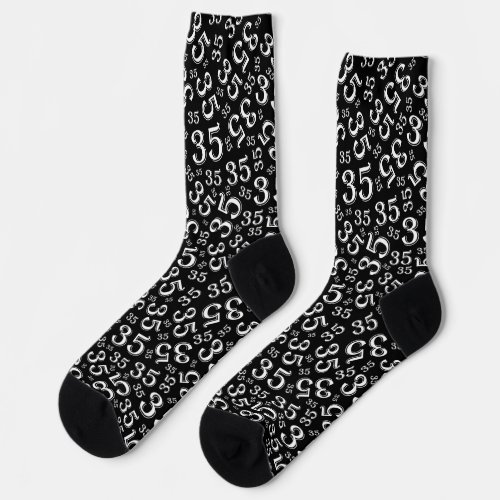 35th Birthday BlackWhite Random Number Pattern Socks