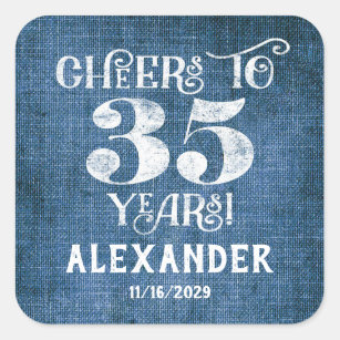 35th Birthday Blue Linen Thank You Favor Stickers