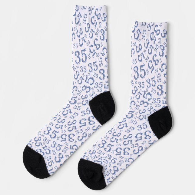 35th Birthday Blue Random Number Pattern Socks (Left)