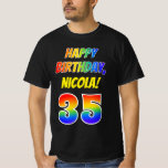 [ Thumbnail: 35th Birthday — Bold, Fun, Rainbow 35, Custom Name T-Shirt ]