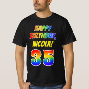 35th Birthday — Bold, Fun, Rainbow 35, Custom Name T-Shirt