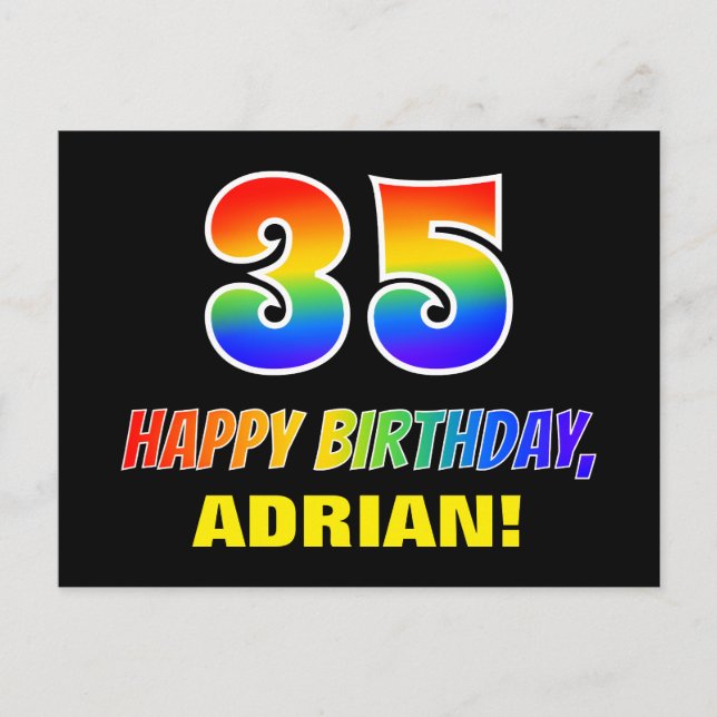 35th Birthday: Bold, Fun, Simple, Rainbow 35 Postcard (Front)