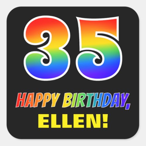 35th Birthday Bold Fun Simple Rainbow 35 Square Sticker