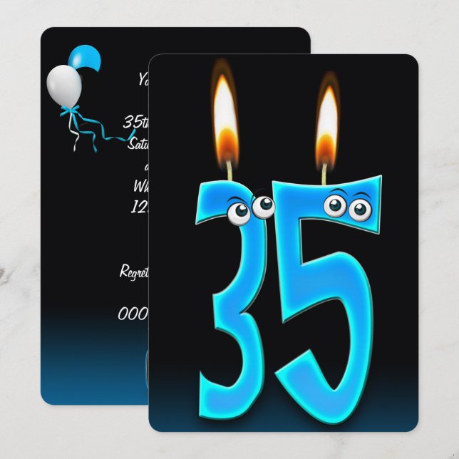 35th Birthday Candles with Eyeballs  Invitation (Front/Back)